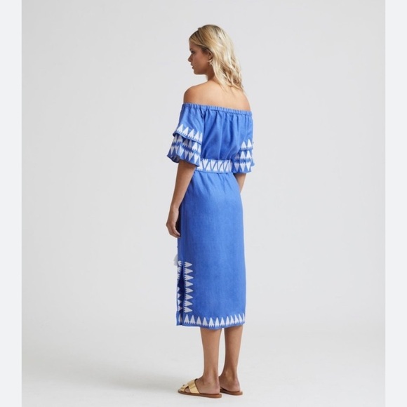 Marie Oliver Dresses & Skirts - Marie Oliver Blue & White Off the Shoulder Darcy Dress